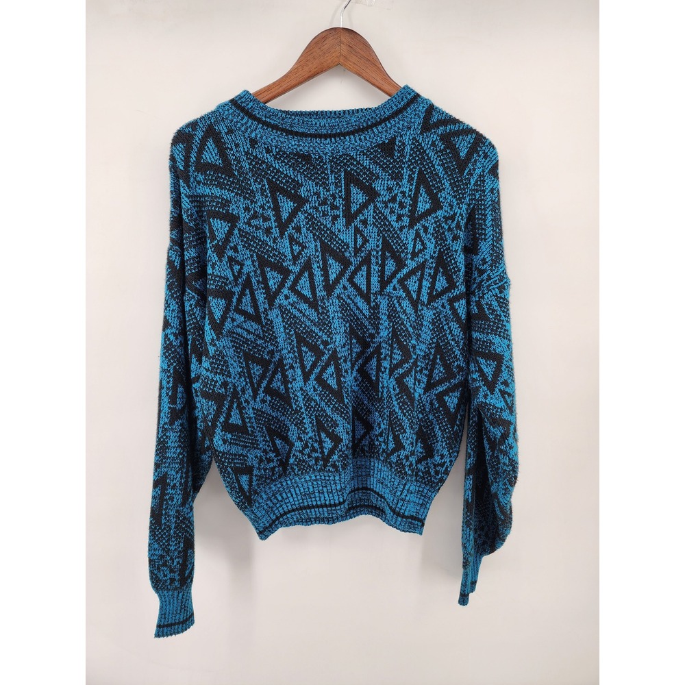Sassoon Vintage Geometric Abstract Knit Sweater Blue Black Size Medium